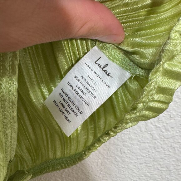 LULUS Plissed to Meet You Lime Green Puff Sleeve Plisse Bodysuit Chartreuse - Picture 3 of 9